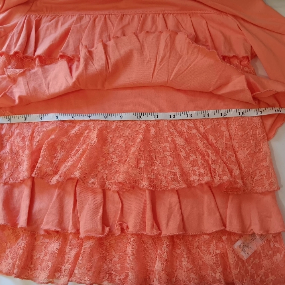 NWOT Top Blouse Tiered Front Lace ruffles, cotton modal, Long Sleeve,sz L. - Picture 8 of 14